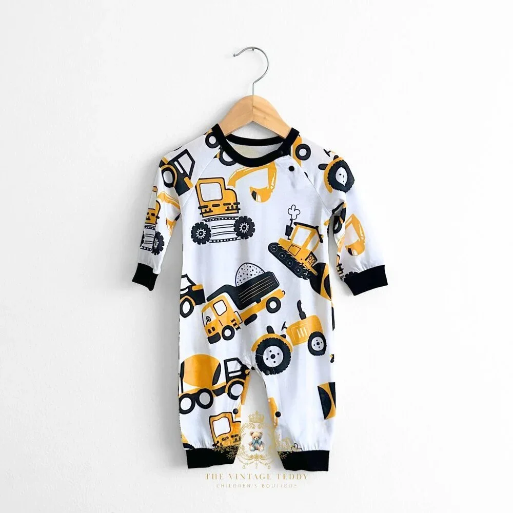 NWT Cute Boys Sleep N' Play One-piece Rompers Set of 2 Construction Truck 18-24M - Picture 4 of 5